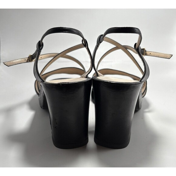 Chanel Block Heels Platform Black CC Logo Leather Sandals Vintage Sz EU 39 9 - Picture 8 of 12